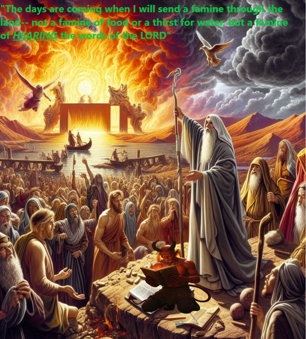 The days
      are coming when I will send a famine through the land-- not a
      famine of food or a thirst for water, but a famine of hearing the
      words of the LORD